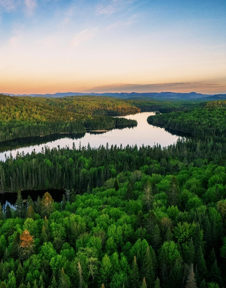 River at sunset in Quebec, Canada