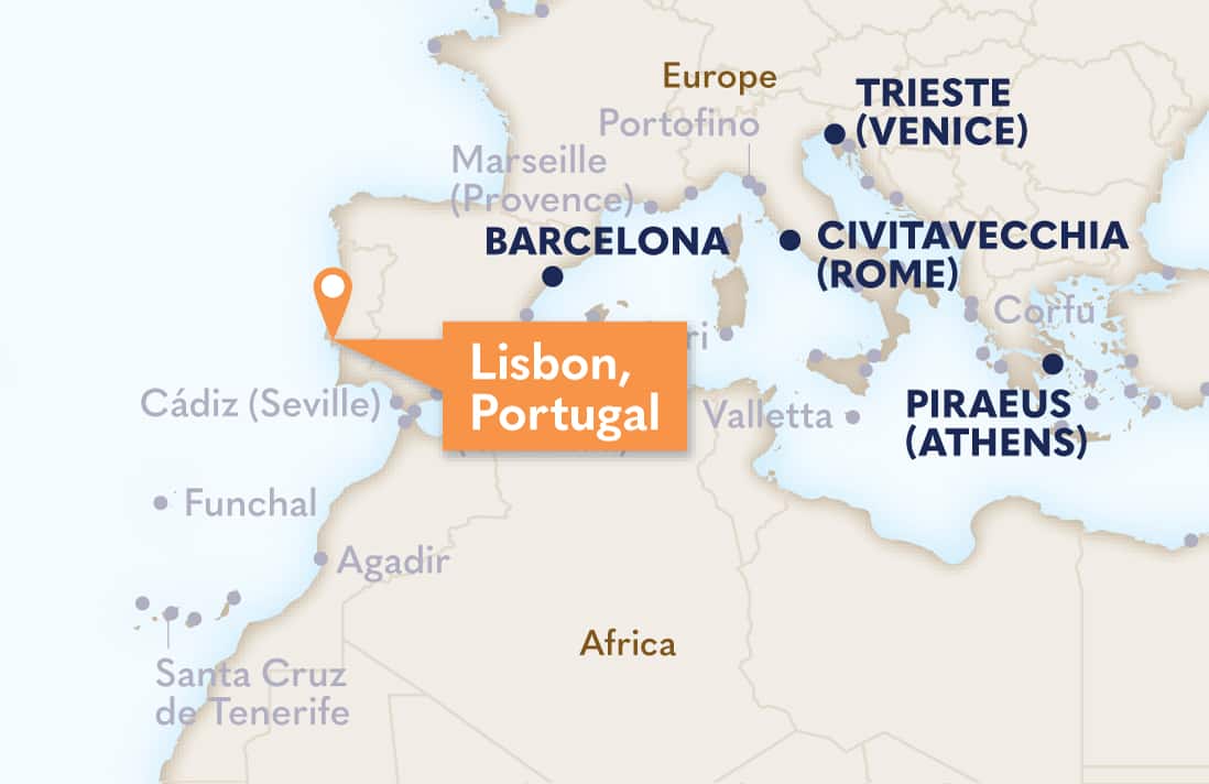 Map locating Lisbon, Portugal.